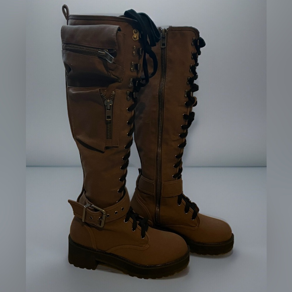 CURRENT MOOD Dolls Kill Obsidian Pocket Brown Combat Boots - Size 9